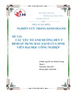 TIỂU LUẬN MÔN:NGHIÊN CỨU TRONG KINH DOANH ĐỀ TÀI:CÁC YẾU TỐ ẢNH HƯỞNG ĐẾN ÝĐỊNH SỬ DỤNG RAU SẠCH CỦA SINHVIÊN ĐẠI HỌC CÔNG NGHIỆP