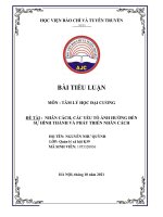 TÂM LÝ HỌC ĐẠI CƯƠNG ĐỀ TÀI : NHÂN CÁCH, CÁC YẾU TỐ ẢNH HƯỞNG ĐẾN SỰ HÌNH THÀNH VÀ PHÁT TRIỂN NHÂN CÁCH