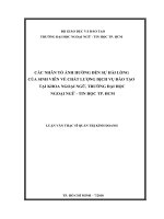 CÁC NHÂN tố ẢNH HƯỞNG đến sự hài LÒNG của SINH VIÊN về CHẤT LƯỢNG DỊCH vụ đào tạo tại KHOA NGOẠI NGỮ, TRƯỜNG đại học NGOẠI NGỮ TIN học TP HCM 