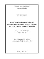 Tóm tắt Luận văn Thạc sĩ Khoa học xã hội và nhân văn: Tư tưởng Hồ Chí Minh về dân chủ với việc thực hiện dân chủ ở xã, phường, thị trấn tại tỉnh Bình Định hiện nay