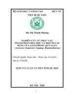 Tóm tắt luận án nghiên cứu về thực vật, thành phần hóa học và một số tác dụng sinh học của loài phong quỳ sa pa (anemone chapaensis gagnep , ranunculacea 