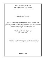 Quản lý giáo dục quản lý đào tạo nghề công nghệ thông tin (ứng dụng phần mềm) tại trường cao đẳng nghề công nghệ việt   hàn bắc giang(klv02441) 