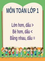 Bài giảng môn Toán lớp 1 sách Cánh diều năm học 2021-2022: Lớn hơn, dấu >. Bé hơn, dấu <. Bằng nhau, dấu = (Trường Tiểu học Ái Mộ B)