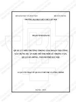 Quản lý môi trường trong giai đoạn thi công xây dựng dự án khu đô thị mới lê trọng tấn, quận hà đông, thành phố hà nội (tóm tắt) 