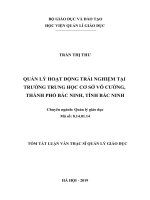 Quản lý giáo dục quản lý hoạt động trải nghiệm tại trường thcs võ cường, thành phố bắc ninh, tỉnh bắc ninhklv02415) 