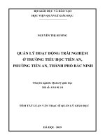 Quản lý giáo dục quản lý hoạt động trải nghiệm ở trường tiểu học tiền an, thành phố bắc ninh, tỉnh bắc ninh(klv02389) 