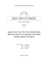 TIỂU LUẬN KHẢO sát các yếu tố ẢNH HƯỞNG đến GIÁ bán củ a NHỮNG căn NHÀ TRONG hẻm ở TP HCM 