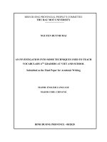 AN INVESTIGATION INTO SOME TECHNIQUES USED TO TEACH VOCABULARY 6TH GRADERS AT VIET ANH SCHOOL submitted as the final paper for academic writing 