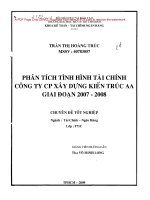 Phân tích tình hình tài chính công ty cp xây dựng kiến trúc aa giai đoạn 2007   2008 khóa luận tốt nghiệp đại học  