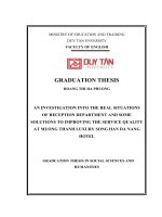 AN INVESTIGATION INTO THE REAL SITUATIONS OF RECEPTION DEPARTMENT AND SOME SOLUTIONS TO IMPROVING THE SERVICE QUALITY AT MUONG THANH LUXURY SONG HAN DA NANG HOTEL 