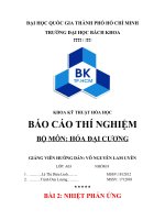 BÁO CÁO THÍ NGHIỆM BỘ MÔN HÓA ĐẠI CƯƠNG NHIỆT PHẢN ỨNG