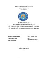 ĐẠO đức KINH DOANH và TRÁCH NHIỆM xã hội của CÔNG TY COCA COLA tại VIỆT NAM 