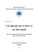 TIỂU LUẬN các phụ gia tạo vị chua và các tiêu chuẩn  môn công nghệ sản xuất và kiểm soát chất lượng rượu, bia, nước giải khát