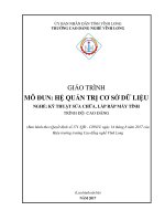Giáo trình Hệ quản trị cơ sở dữ liệu (Nghề Kỹ thuật sửa chữa, lắp ráp máy tính): Phần 1 - CĐ nghề Vĩnh Long