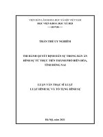 THI HÀNH QUYẾT ĐỊNH dân sự TRONG bản án HÌNH sự từ THỰC TIỄN THÀNH PHỐ BIÊN hòa, TỈNH ĐỒNG NAI 