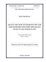 Quản lý nhà nước về giải quyết việc làm cho thanh niên nông thôn trên địa bàn huyện ân thi, tỉnh hưng yên (tóm tắt) 
