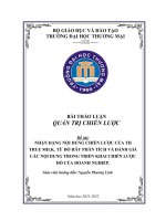 Nhận dạng nội dung chiến lược của TH True Milk, từ đó hãy phân tích và đánh giá các nội dung trong triển khai chiến lược đó của doanh nghiệp