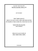 Tóm tắt luận án Tiến sĩ Phát triển nông thôn: Phát triển kinh tế trong xây dựng nông thôn mới theo hướng đô thị hóa ở thị xã phổ yên, tỉnh thái nguyên