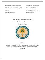 Khoa học quản lý: VAI TRÒ CỦA QUẢN LÝ ĐỐI VỚI TẬP ĐOÀN CÔNG NGHỆ  VIỄN THÔNG QUÂN ĐỘI ( VIETTEL ) TRONG QUÁ TRÌNH HỘI NHẬP  QUỐC TẾ