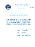 QUY TRÌNH GIAO NHẬN HÀNG hóa NGUYÊN CONTAINER XUẤT KHẨU BẰNG ĐƯỜNG BIỂN tại CÔNG TY cổ PHẦN NÔNG NGHIỆP HÙNG hậu 