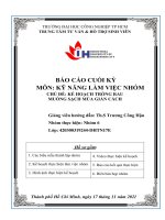 KỸ NĂNG LÀM VIỆC NHÓM CHỦ ĐỀ: KẾ HOẠCH TRỒNG RAU MUỐNG SẠCH MÙA GIẢN CÁCH