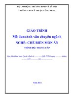 Giáo trình Anh văn chuyên ngành (Nghề Kỹ thuật chế biến món ăn  Trung cấp)