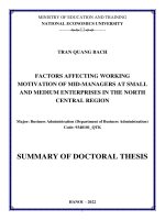 Các nhân tố tác động đến động lực làm việc của lao động quản lý tại các doanh nghiệp nhỏ và vừa ở khu vực bắc trung bộ TT TIENG ANH 
