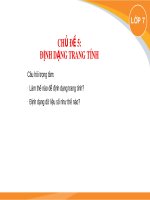 Bài giảng môn Tin học lớp 7 năm học 2021-2022 - Chủ đề 5: Định dạng trang tính (Trường THCS Thành phố Bến Tre)