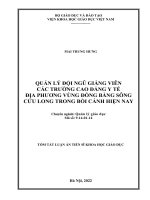 Quản lý đội ngũ giảng viên các trường cao đẳng y tế vùng đồng bằng sông cửu long trong bối cảnh hiện nay TT 