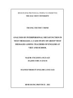 Analysis of interpersonal metafunction in text messages a case study of group text messages among teachers of english at viet anh school 