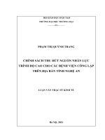 (Luận văn thạc sĩ) chính sách thu hút nguồn nhân lực trình độ cao cho các bệnh viện công lập trên địa bàn tỉnh nghệ an 