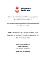 The impacts of the COVID 19 pandemic on the hospitality corporations in danang city, vietnam in the first six months of 2020 (tóm tắt) 