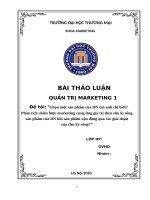 THẢO LUẬN TMU chọn một sản phẩm của DN mà anh chị biết phân tích chiến lược marketing cung ứng giá trị theo chu kì sống sản phẩm của DN khi sản phẩm vận động qua các giai đoạn của chu kỳ sống 