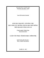 GIÁO dục đạo đức, lối SỐNG CHO học SINH các TRƯỜNG TRUNG học PHỔ THÔNG TRÊN địa BÀN TỈNH LONG AN 