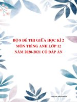 Bộ 8 đề thi giữa học kì 2 môn Tiếng Anh lớp 12 năm 2020-2021 có đáp án