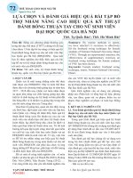 Lựa chọn và đánh giá hiệu quả bài tập bổ trợ nhằm nâng cao hiệu quả kỹ thuật đánh bóng thuận tay cho nữ sinh viên Đại học Quốc gia Hà Nội