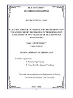 BIẾN đổi văn hóa của cư dân LÀNG VEN BIỂN ở THỪA THIÊN HUẾ TRONG QUÁ TRÌNH HIỆN đại hóa (NGHIÊN cứu TRƯỜNG hợp HAI LÀNG THAI DƯƠNG hạ và AN BẰNG) TT TIENG ANH 