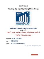 tiểu luận về triết học mác lênin CHỦ đề  TRIẾT học mác LÊNIN về HÌNH THÁI ý THỨC của xã hội 