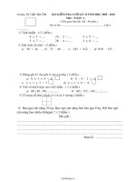 Đề kiểm tra cuối học kì II Toán Lớp 2  Năm học 20092010  Trường Tiểu học Trần Văn Ơn286