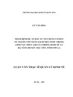 Luận văn thạc sỹ - Thẩm định dự án đầu tư XDCB từ nguồn vốn NSNN trong lĩnh vực thủy lợi của Phòng kinh tế và hạ tầng huyện  Bắc Yên, tỉnh Sơn La