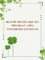 Bộ 10 đề thi giữa học kì 2 môn Địa lí lớp 6 năm 2020-2021 (Có đáp án)