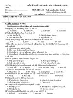 Đề thi giữa học kì 2 môn Địa lí lớp 8 năm 2020-2021 có đáp án - Trường THCS Nguyễn Bỉnh Khiêm