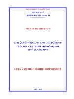 Giải quyết việc làm cho lao động nữ trên địa bàn thành phố đồng hới, tỉnh quảng bình 