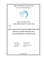TIỂU LUẬN GIỚI TRONG KINH TẾ VÀ QUẢN TRỊ : THỰC TRẠNG QUYỀN QUYẾT ĐỊNH THEO GIỚI TRONG GIA ĐÌNH TRÊN ĐỊA BÀN  HUYỆN KIM BẢNG TỈNH HÀ NAM