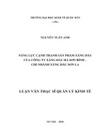 Luận văn thạc sỹ: NĂNG LỰC CẠNH TRANH SẢN PHẨM XĂNG DẦU CỦA CÔNG TY XĂNG DẦU HÀ SƠN BÌNH –  CHI NHÁNH XĂNG DẦU SƠN LA