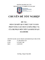 BÁO cáo kết QUẢ THỰC tập và GIẢI PHÁP NÂNG CAO CHẤT LƯỢNG PHỤC vụ của bộ PHẬN đón TIẾP tại KHÁCH sạn SEASHORE