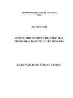 Luận văn thạc sỹ: ÁP DỤNG MỘT SỐ THUẬT TOÁN HỌC MÁY TRONG NHẬN DẠNG TIN TUYỂN DỤNG GIẢ