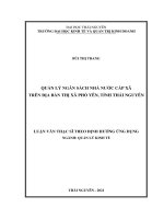 (Luận văn thạc sĩ) Quản lý ngân sách nhà nước cấp xã trên địa bàn thị xã Phổ Yên, tỉnh Thái Nguyên