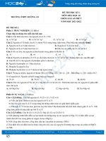 Bộ 5 đề thi HK1 môn Hóa học 10 năm 2021-2022 có đáp án Trường THPT Đường An