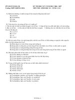 Đề kiểm tra Sinh học 10 nâng cao  Học kì 1  Đề số 421705